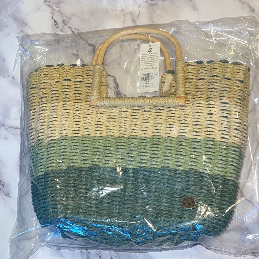 🌴 BILLABONG Salty Blonde Ride The Waves Straw Handbag NWT - Picture 6 of 7